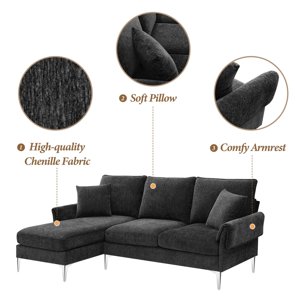 84" Chenille L-Shaped Convertible Sectional Sofa with Reversible Chaise Lounge J2247