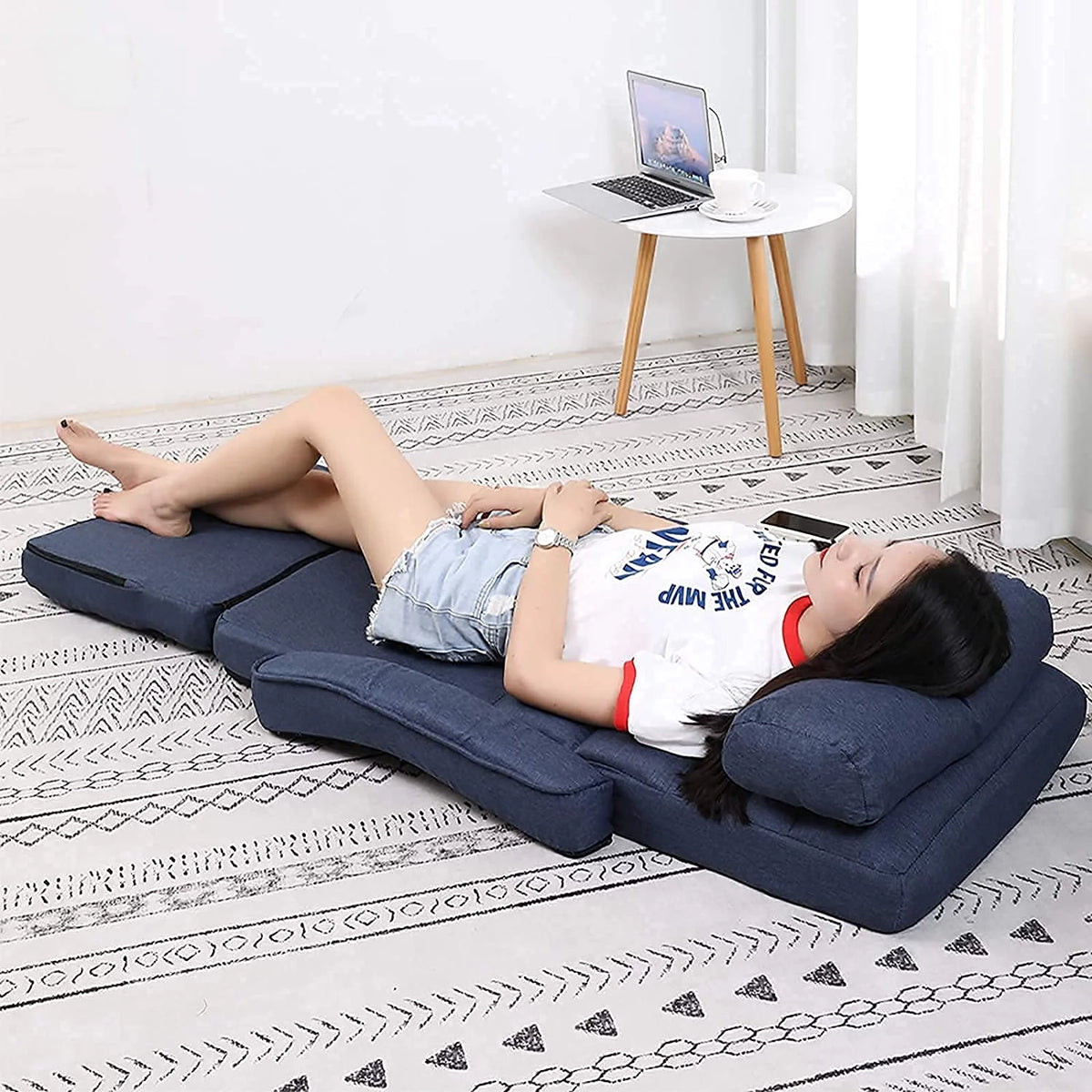 Adjustable Folding Floor Chair with Armrests and Pillow U78485