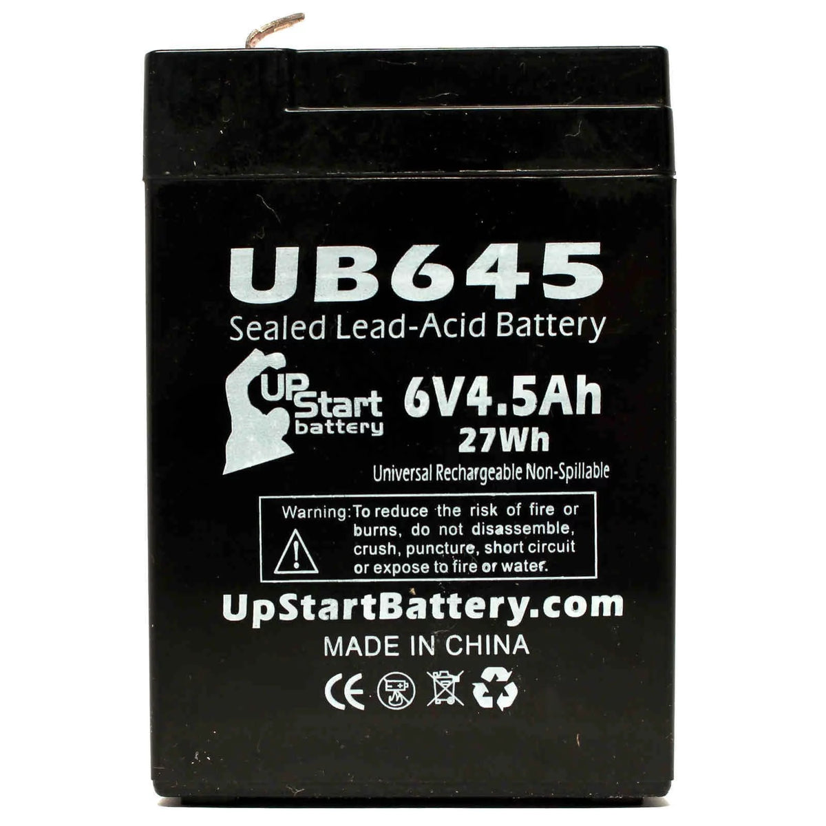 6V 4.5Ah Sealed Lead Acid Battery with F1 to F2 Terminal Adapters A5727