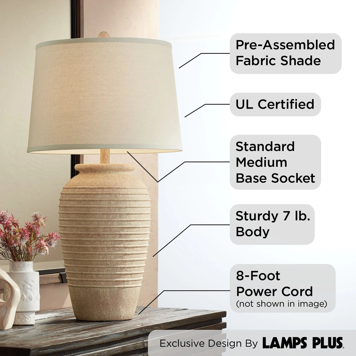 28" Tall Table Lamp with Cream Linen Drum Shade X927