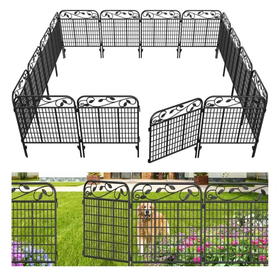 4 Pack 44inch High 12ft Long Black Decorative Garden Fence Panels T3401