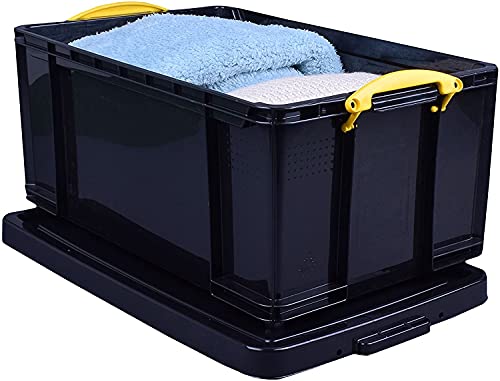 48 Litre Solid Black Plastic Storage Box with Yellow Handles T648359
