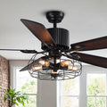 52" Vintage Industrial Ceiling Fan with Light Remote, 5 Reversible Blades Black Cage N219