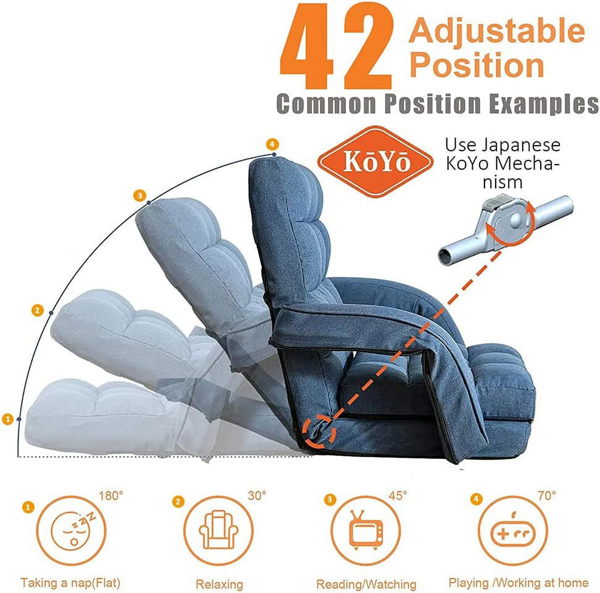 Adjustable Folding Floor Chair with Armrests and Pillow U78485