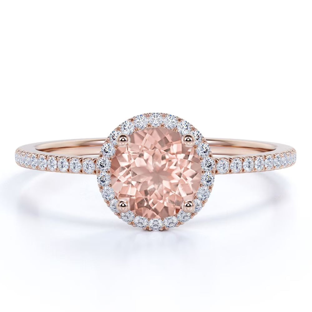 18K Gold Over Sterling Silver Morganite and Moissanite Engagement Ring N190914