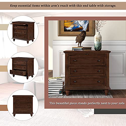 3-Drawer Wooden Nightstand with Pull-Out Tray (Blue) E966