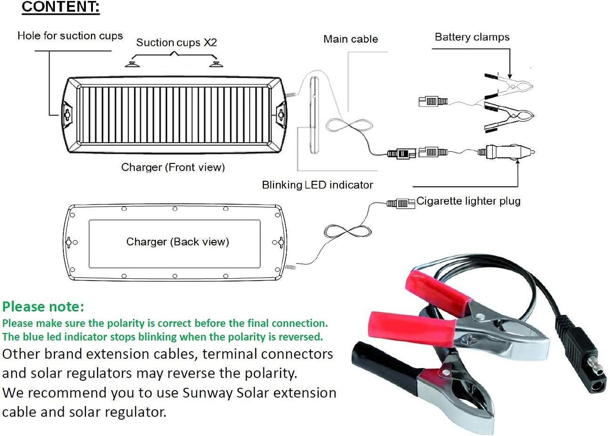 5W 12V Solar Car Battery Trickle Charger Maintainer L944