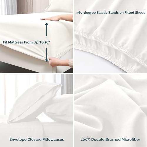 Beige Queen Size 4-Piece Brushed Microfiber Sheet Set with Deep Pocket I3501