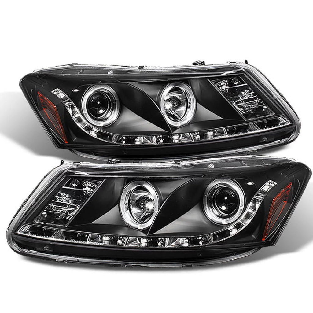 Black Bezel Dual Halo Ring LED Projector Headlights T842797