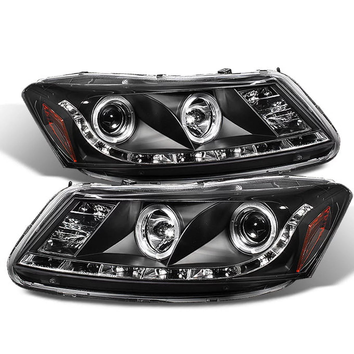 Black Bezel Dual Halo Ring LED Projector Headlights T842797