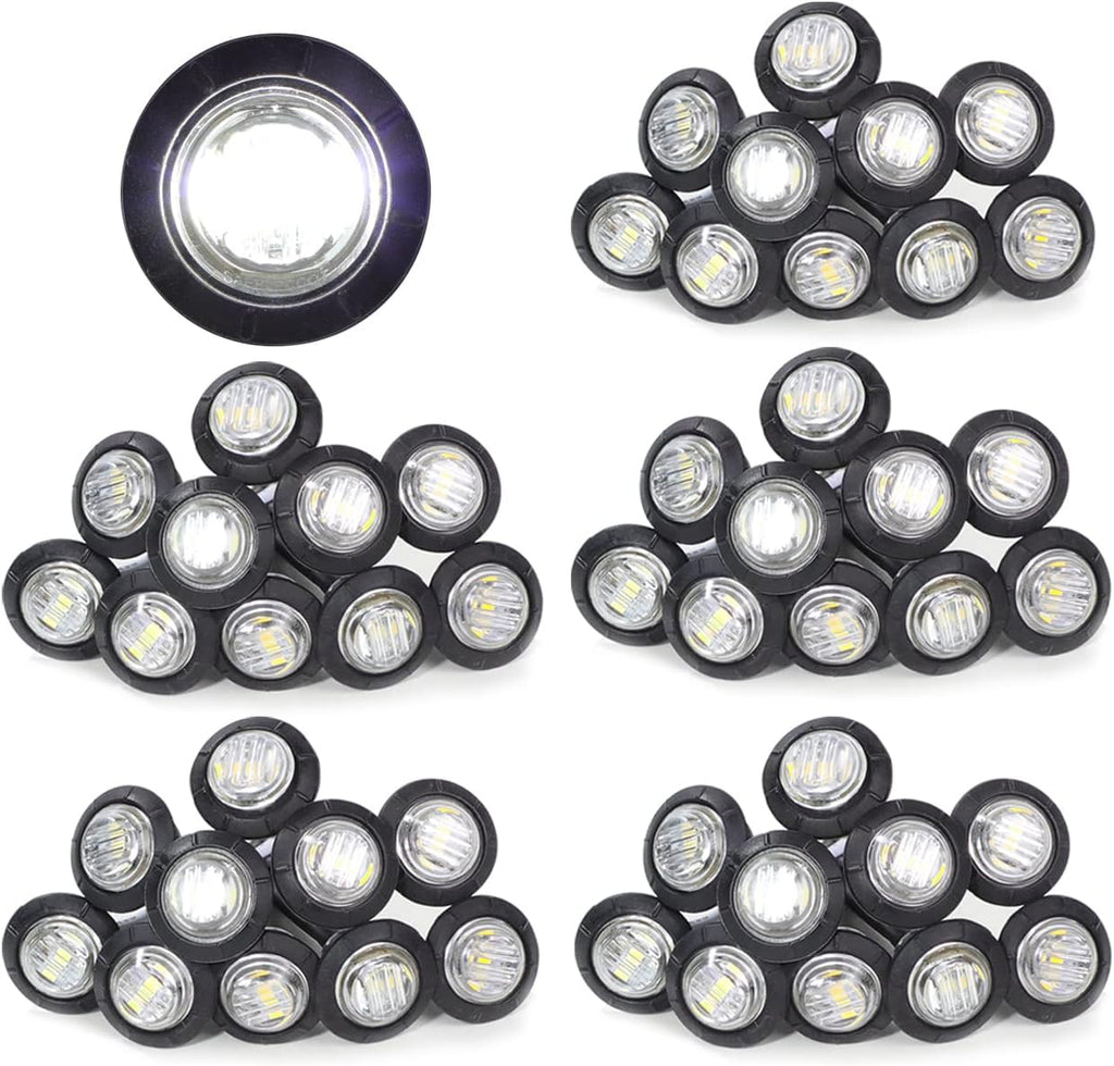 3/4 Inch Amber 3 LED Round Side Marker Indicator Lights with Black Rubbers 12V DC O590