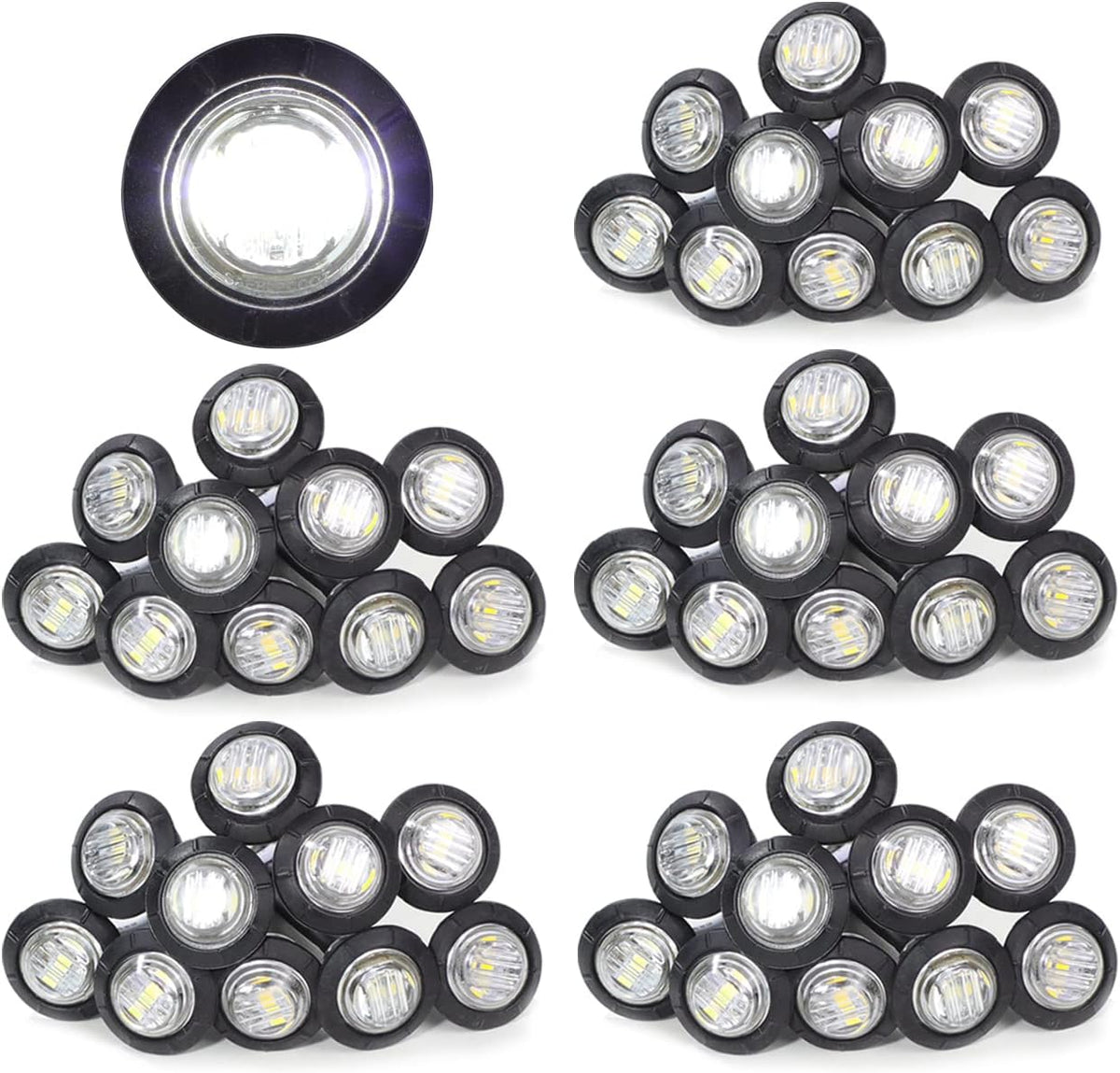 3/4 Inch Amber 3 LED Round Side Marker Indicator Lights with Black Rubbers 12V DC O590
