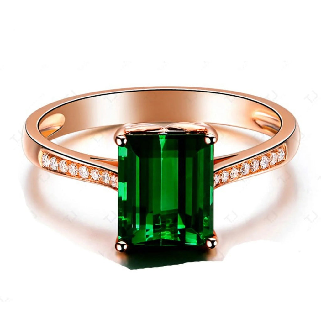 1.50 Carat Green Emerald and Diamond Engagement Ring in Rose Gold B600