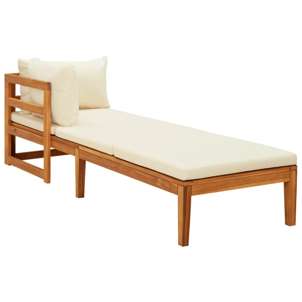2 Piece Acacia Wood Sun Lounger with Cream White Cushion K20817