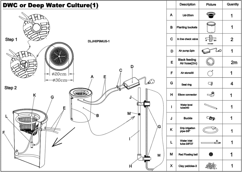 5-Gallon Deep Water Culture Hydroponics Growing System Kit H560