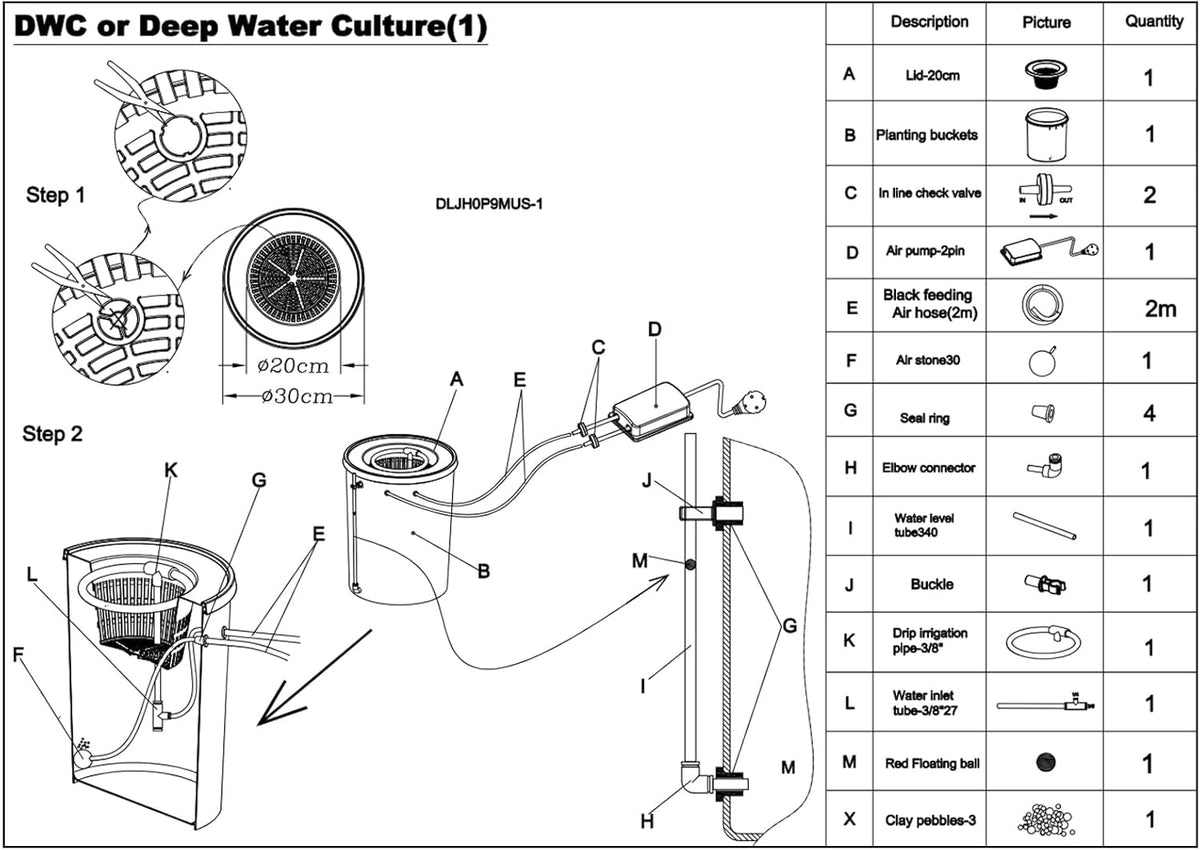 5-Gallon Deep Water Culture Hydroponics Growing System Kit H560