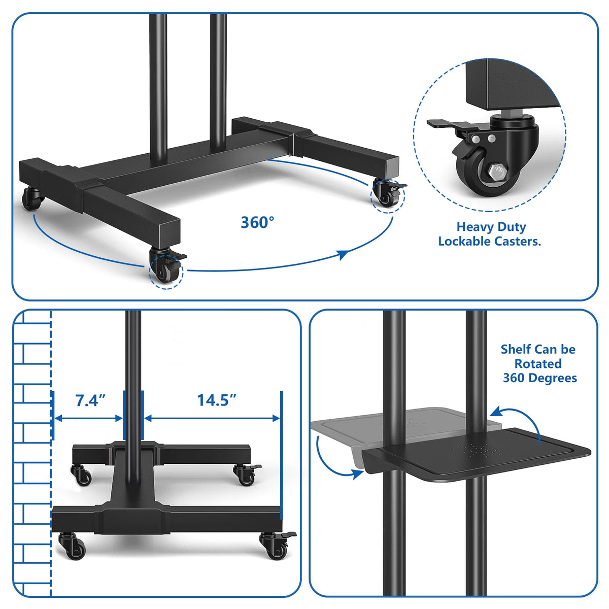 Black Heavy Duty Rolling TV Cart for TVs up to 75 inch N58504
