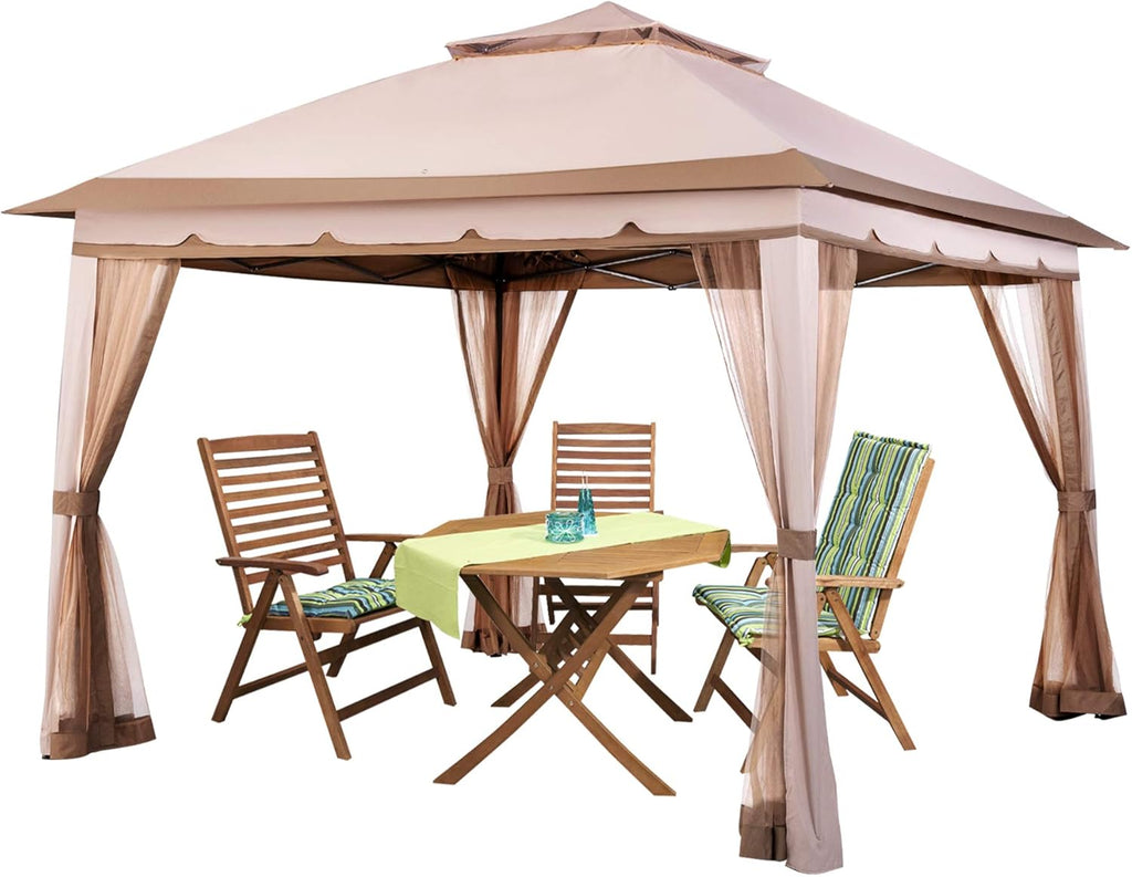11x11 Pop up Gazebo with Mosquito Netting Waterproof Metal Frame Y80422