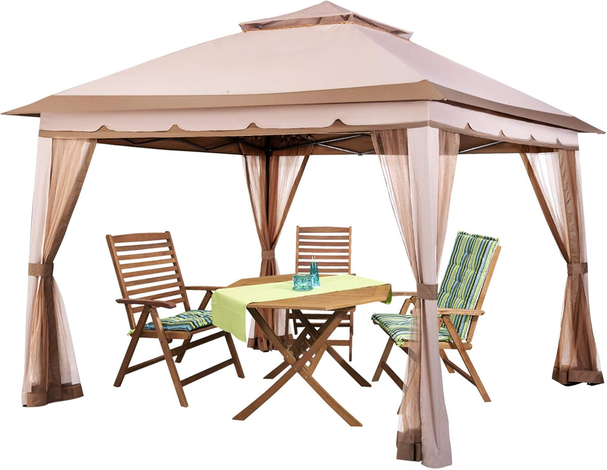 11x11 Pop up Gazebo with Mosquito Netting Waterproof Metal Frame Y80422