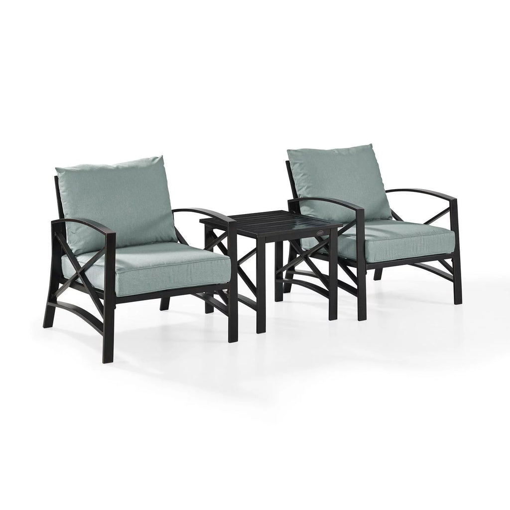 3Pc Outdoor Metal Armchair Set with Side Table N3456