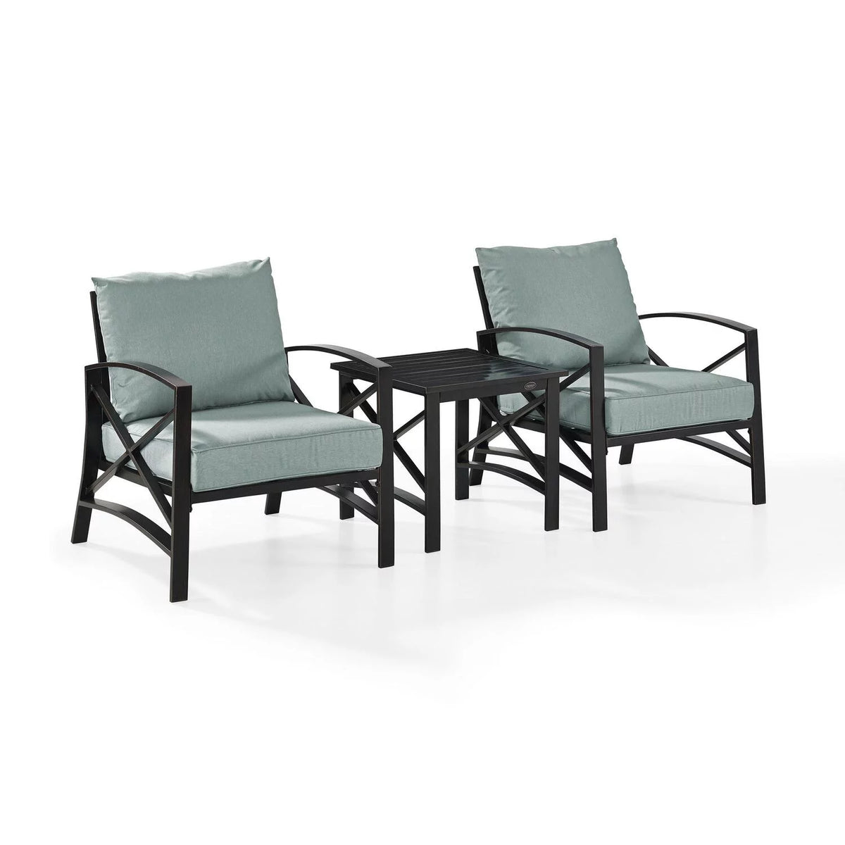 3Pc Outdoor Metal Armchair Set with Side Table N3456