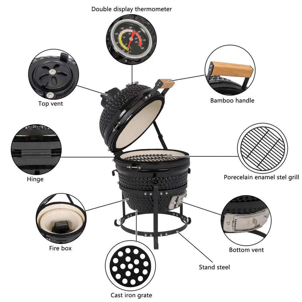 13in Black Ceramic Charcoal BBQ Grill E6285