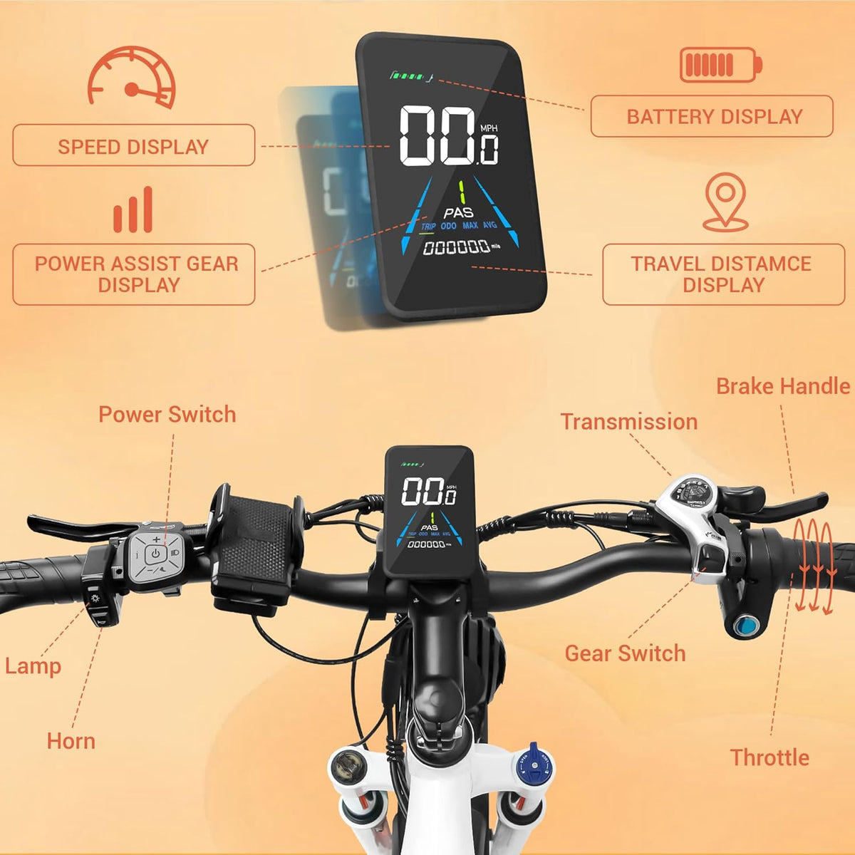 1000W Brushless Motor 7-Speed 48V 15AH Battery 26" x 4.0 Fat Tire Electric Bike L88106
