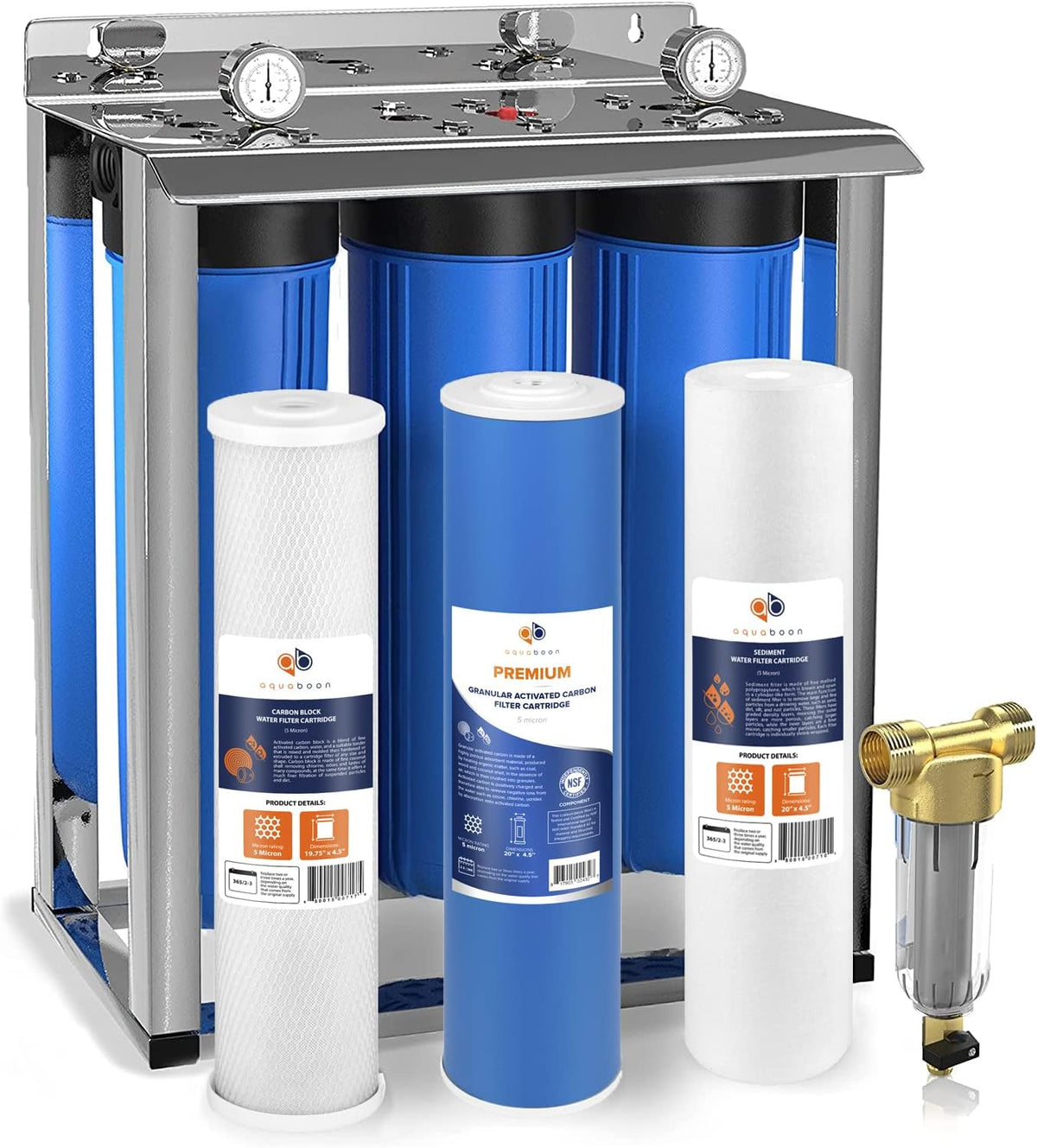 3-Stage 20 Whole House Blue Filtration System with Pressure Gauges K9855