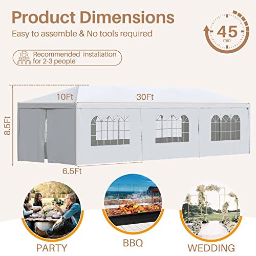 10x30 Outdoor Canopy Tent with 8 Side Removable Walls White D513612