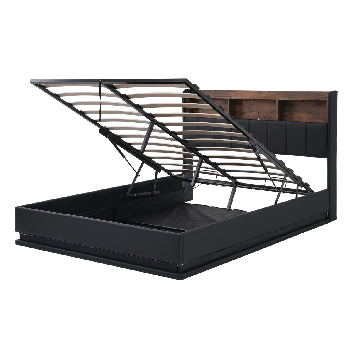 Black Full Size PU Upholstered Platform Bed with Storage Headboard V184174