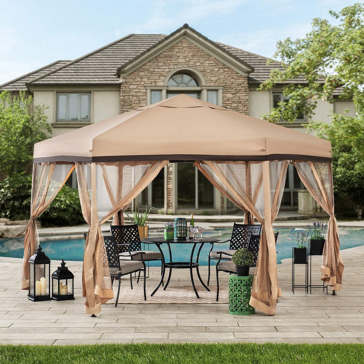11x11 ft. 2-Tone Pop Up Hexagon Steel Gazebo G1648