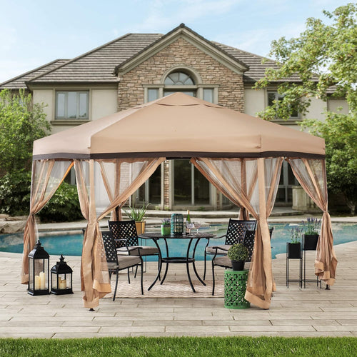 11x11 ft. 2-Tone Pop Up Hexagon Steel Gazebo G1648