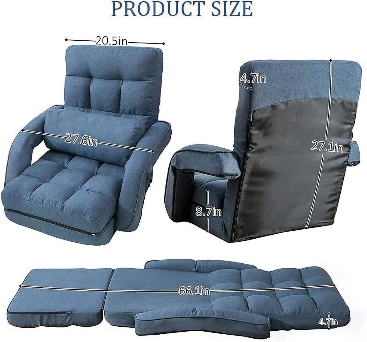 Adjustable Folding Floor Chair with Armrests and Pillow U78485