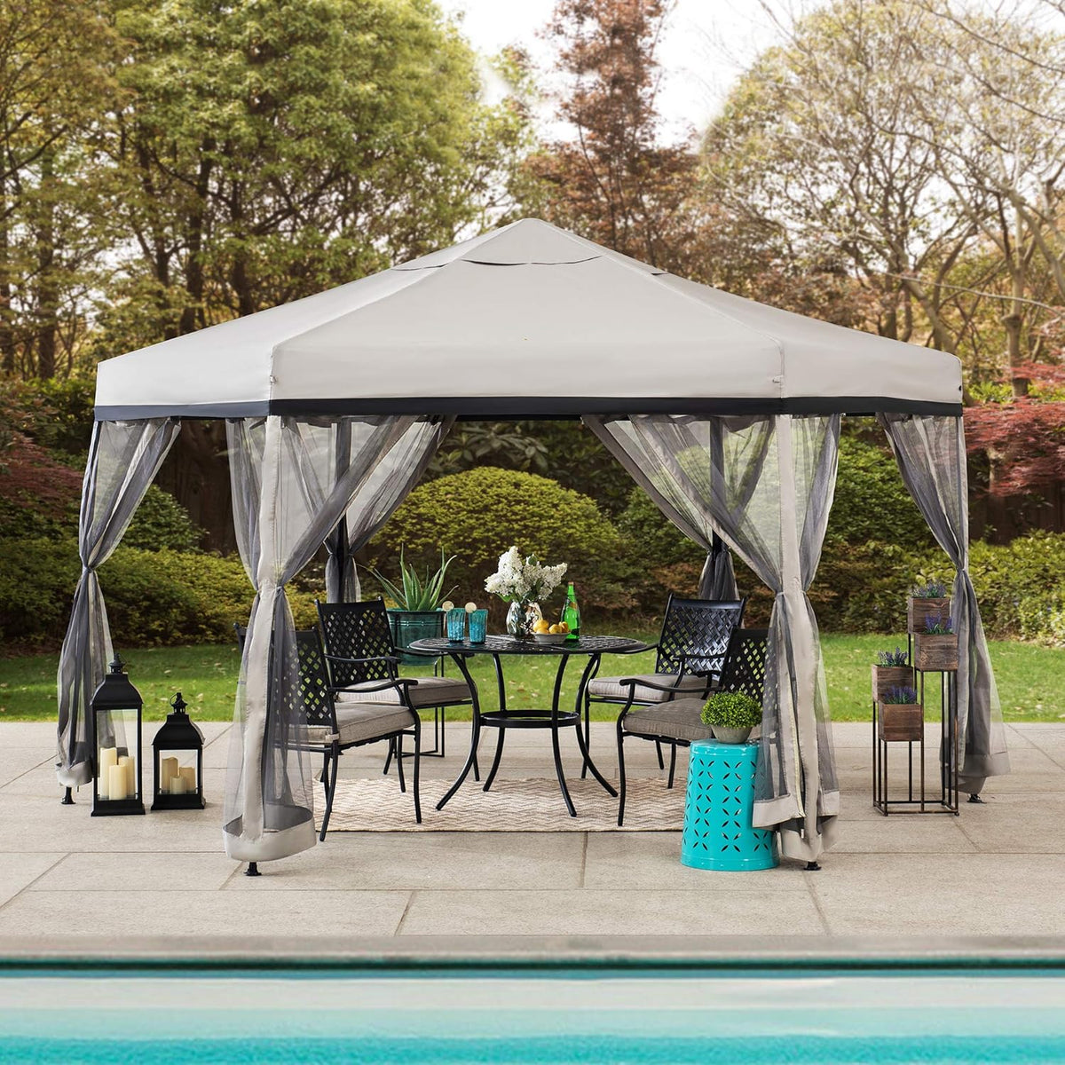 11x11 ft. 2-Tone Pop Up Hexagon Steel Gazebo G1648