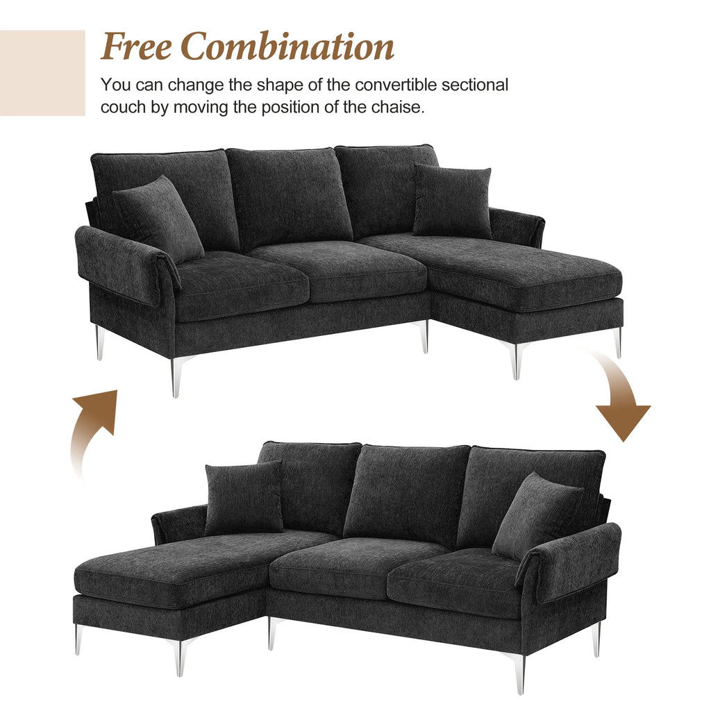 84" Chenille L-Shaped Convertible Sectional Sofa with Reversible Chaise Lounge J2247