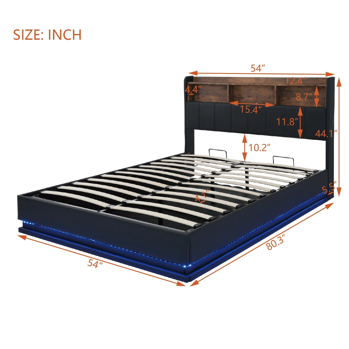 Black Full Size PU Upholstered Platform Bed with Storage Headboard V184174