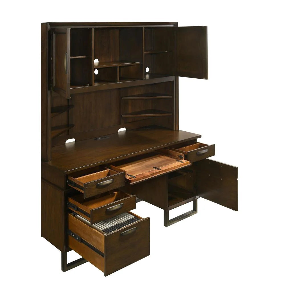 7-drawer Wood Credenza Desk Dark Walnut L10899