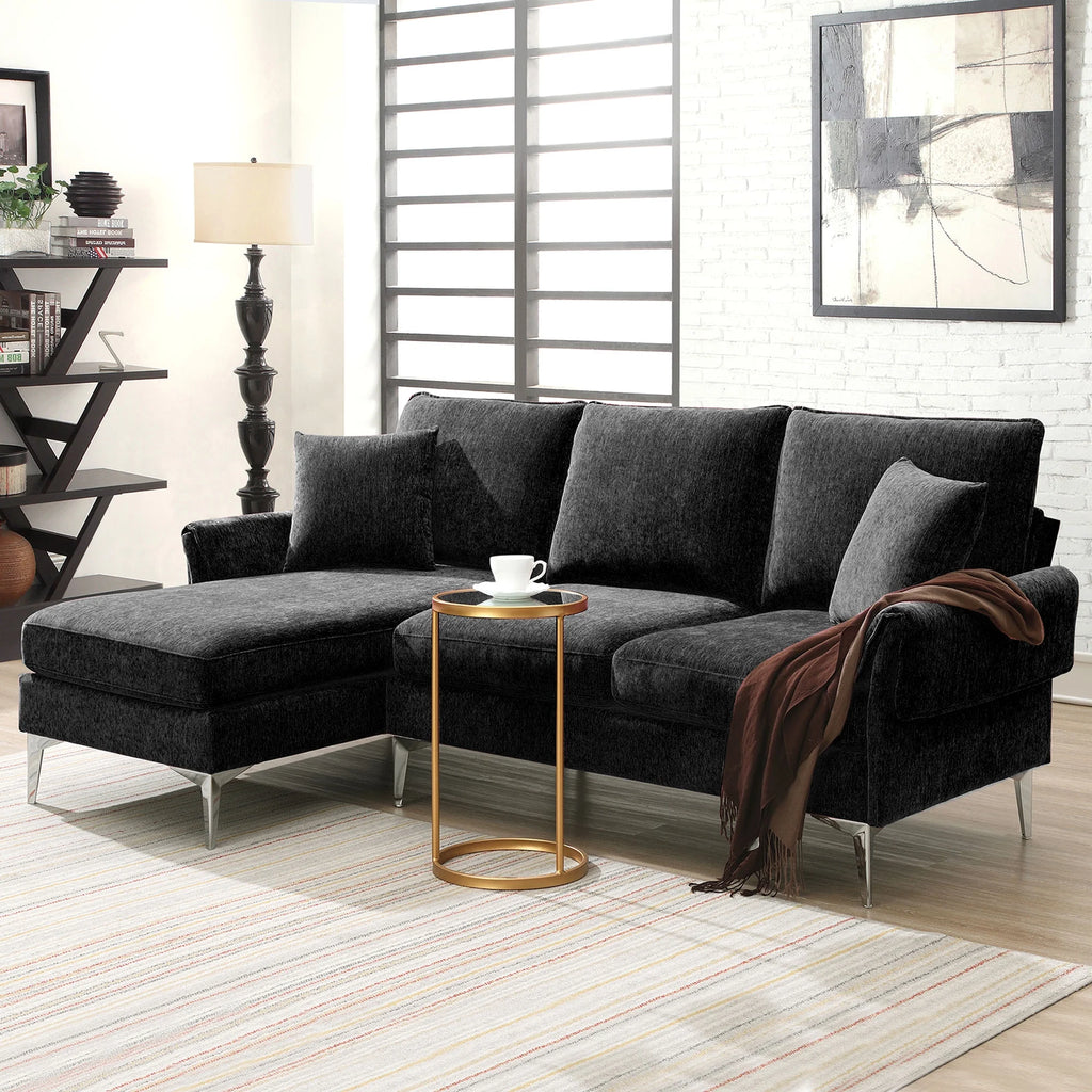 84" Chenille L-Shaped Convertible Sectional Sofa with Reversible Chaise Lounge J2247