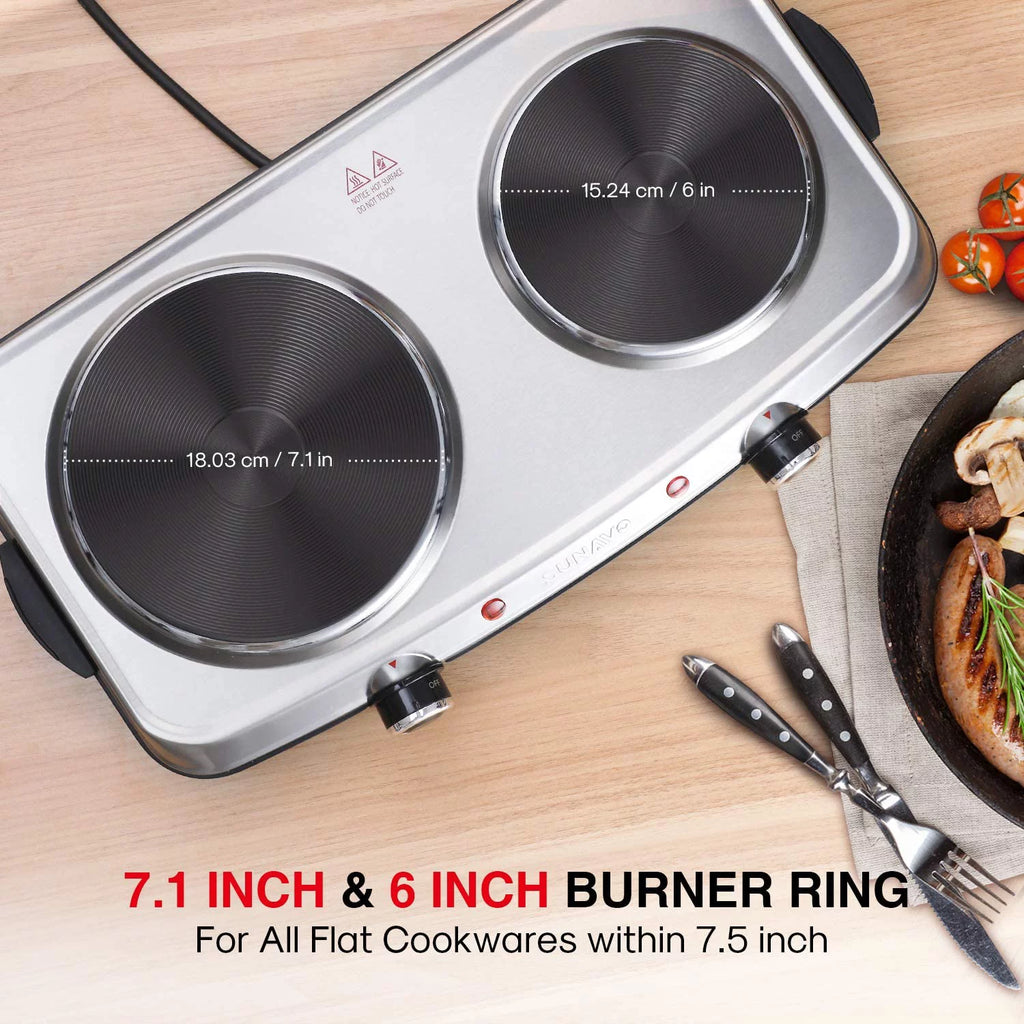 1800W Electric Double Burner Stainless Steel Hot Plate A15804