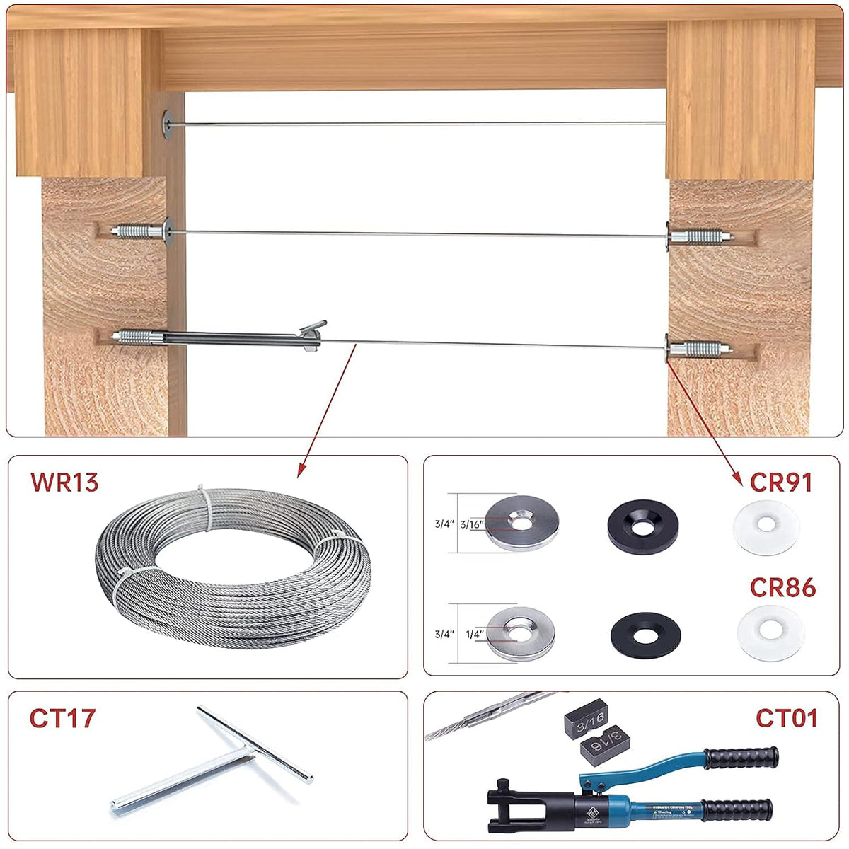20 Pack 3/16 Invisible Cable Railing Kit T316 Stainless Steel G844