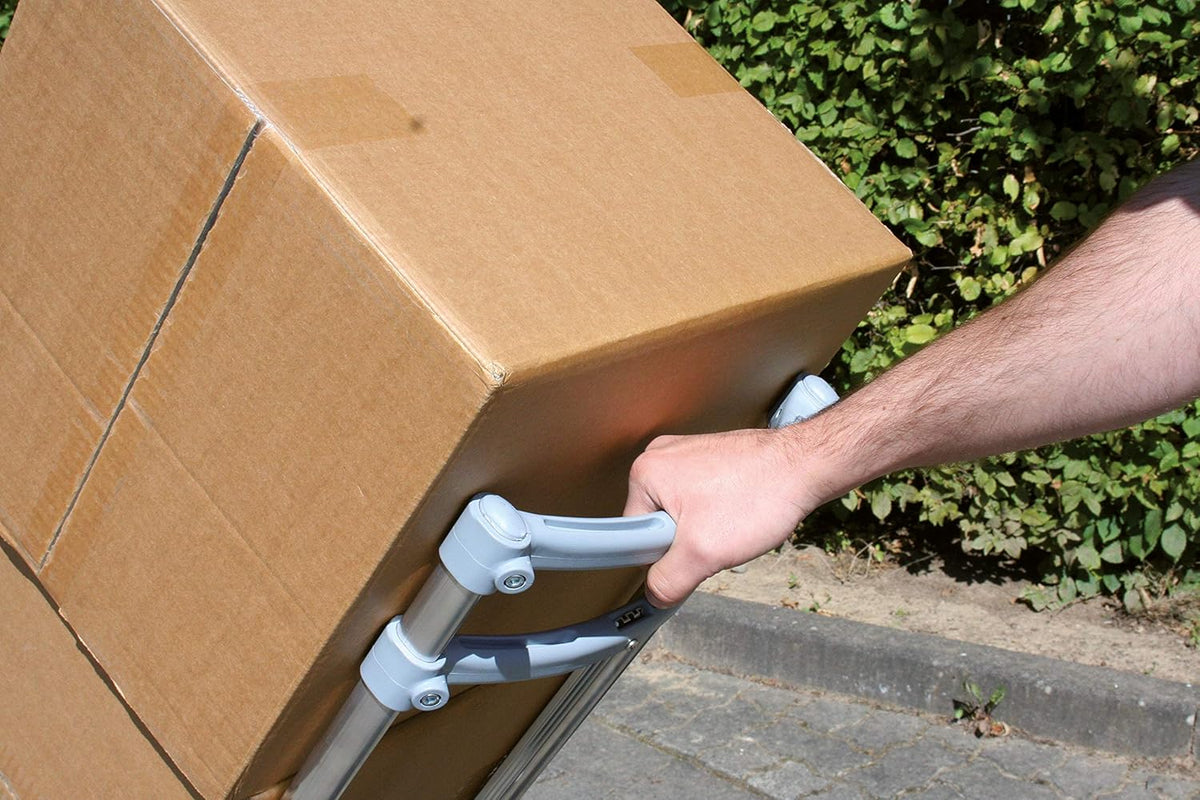 Blue Aluminum Hand Truck with Folding Shovel, 570 Lbs. Capacity, Solid Rubber Tires J30239