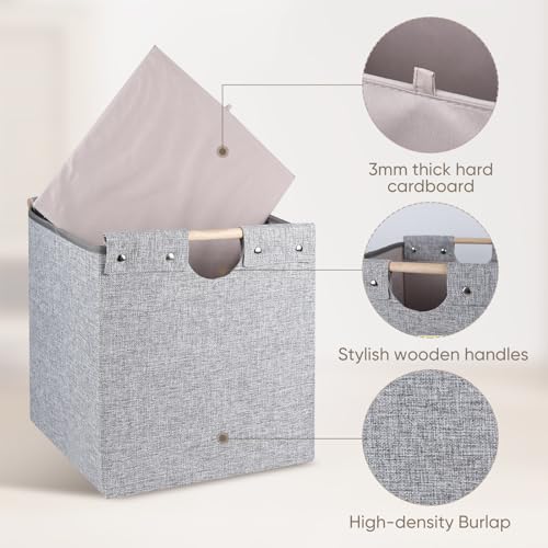 4 Pack Beige Fabric Storage Cubes with Wooden Handles I36408