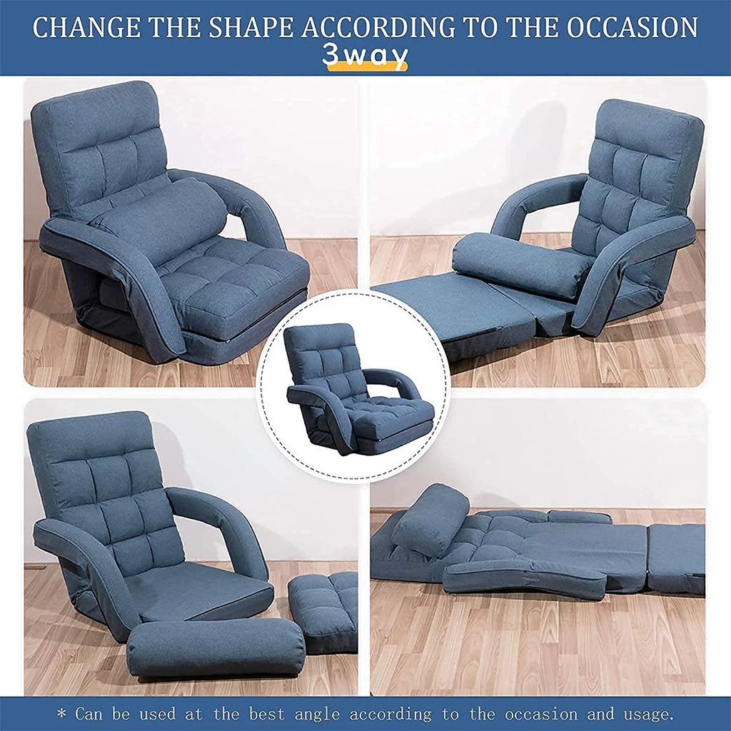 Adjustable Folding Floor Chair with Armrests and Pillow U78485