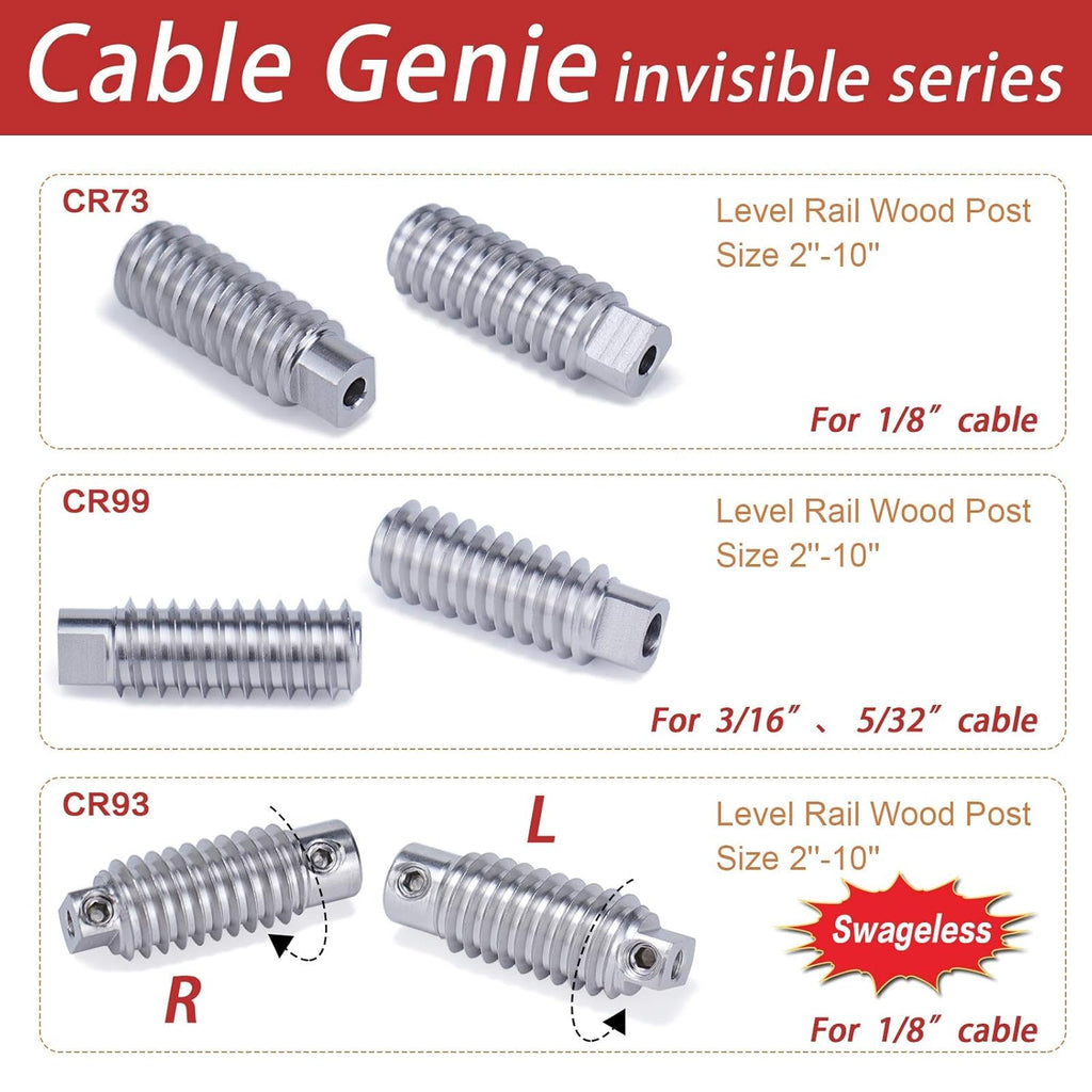 20 Pack 3/16 Invisible Cable Railing Kit T316 Stainless Steel G844