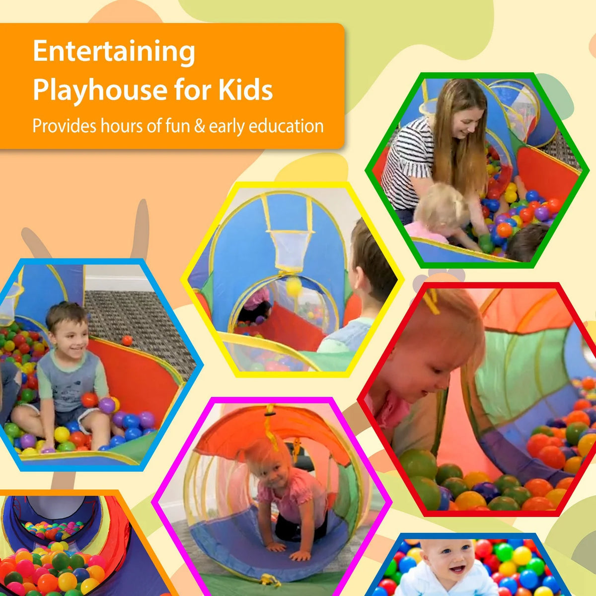 5Pcs Colorful Kids Play Tent Ball Pit Crawl Tunnel Playhouse I540172