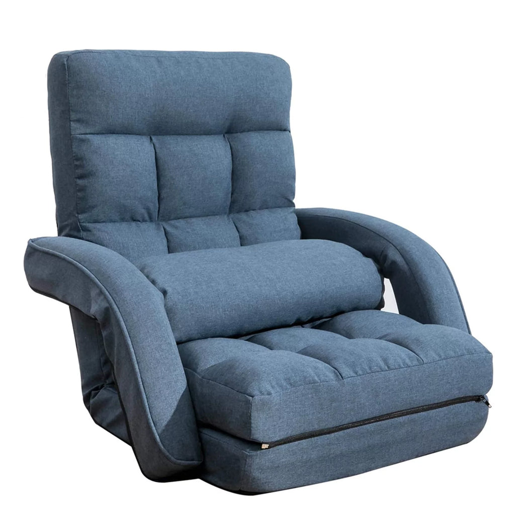 Adjustable Folding Floor Chair with Armrests and Pillow U78485