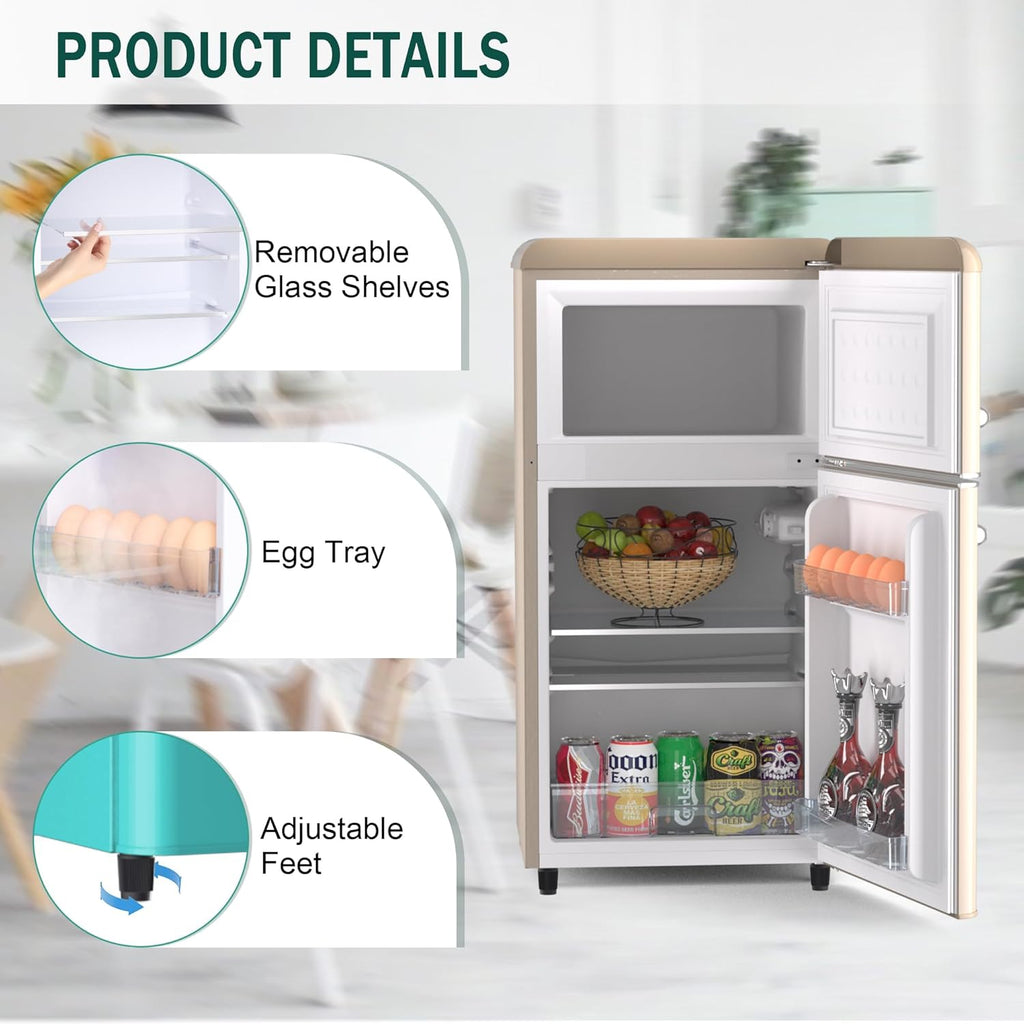 4.1 Cu. Ft. 2-Door Retro Mini Fridge with Freezer (Gold) Y46526