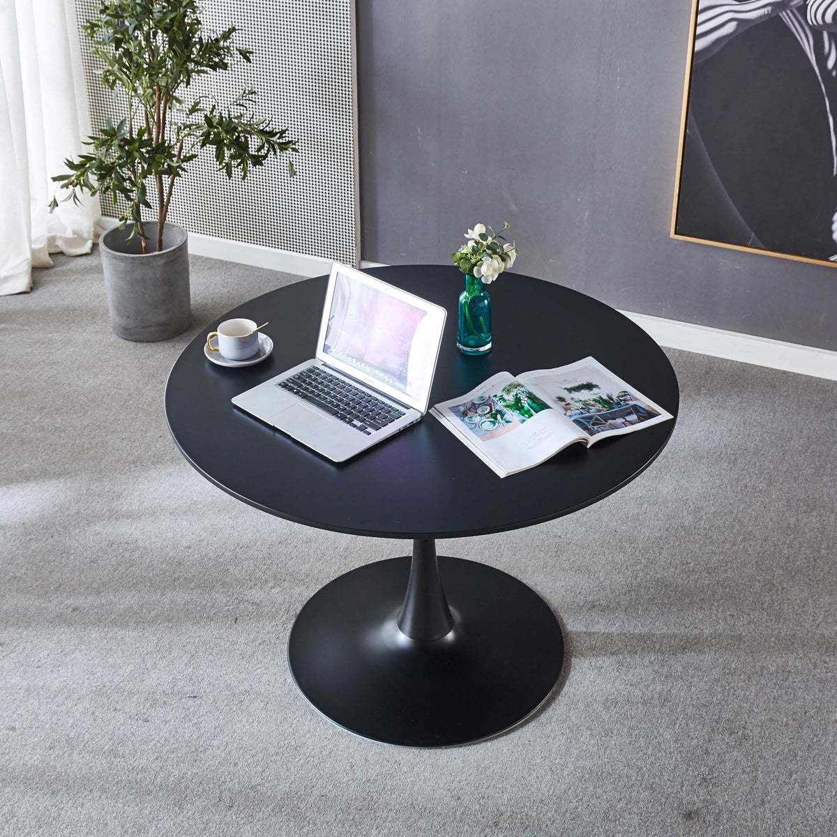 Black Tulip Table Mid-century Dining Table With Round MDF Table Top S9469