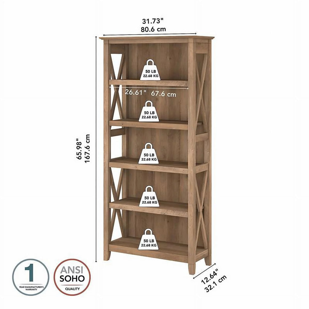 5-Shelf Reclaimed Pine Wood Bookcase J29589