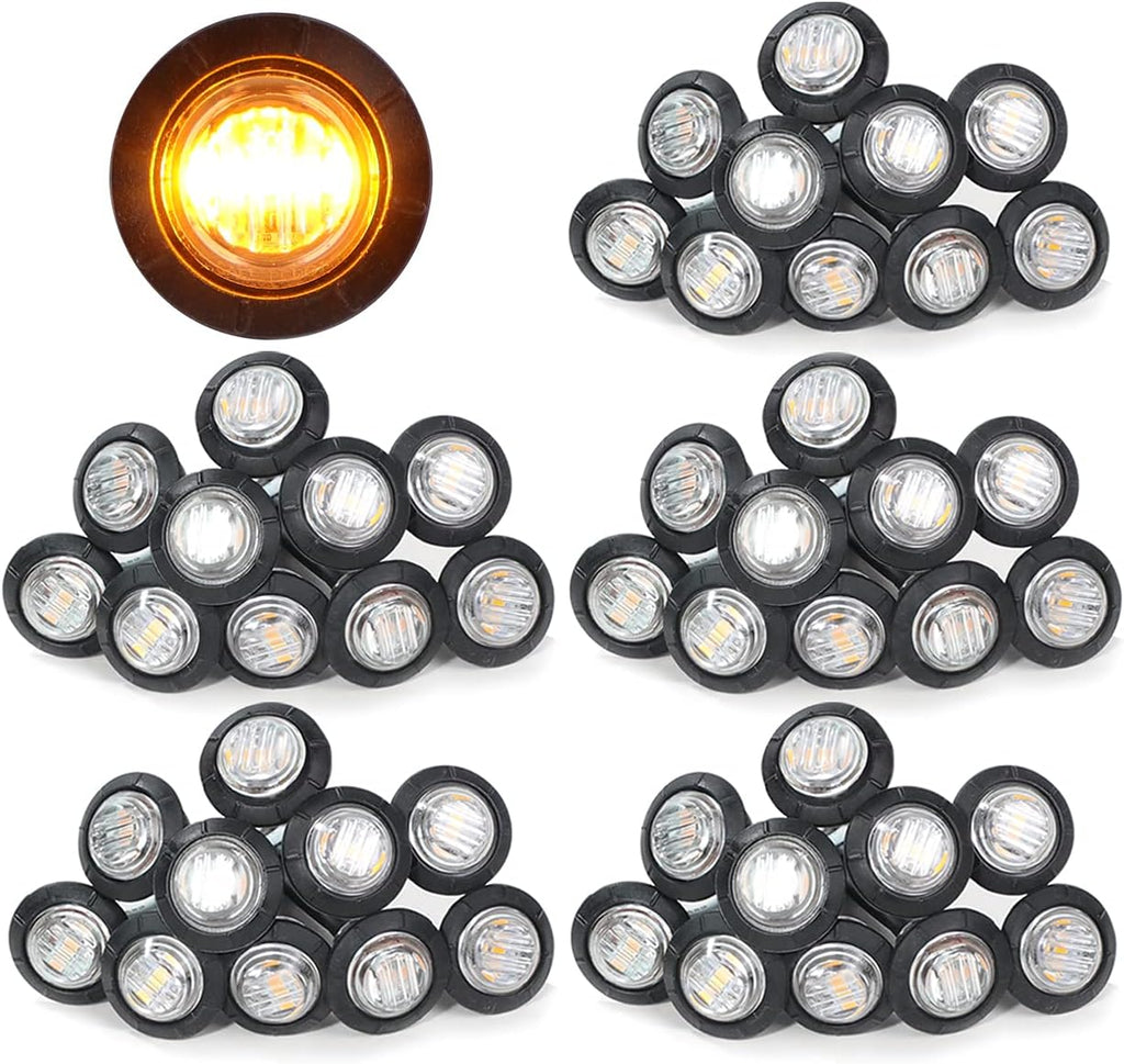 3/4 Inch Amber 3 LED Round Side Marker Indicator Lights with Black Rubbers 12V DC O590